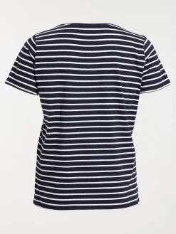 T-shirt col V rayé grande taille femme