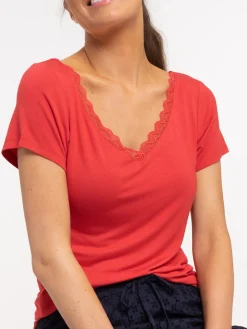 T-shirt col V rouge femme