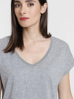 T-shirt col V strass femme