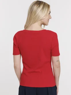 T-shirt cotelé rouge tango femme