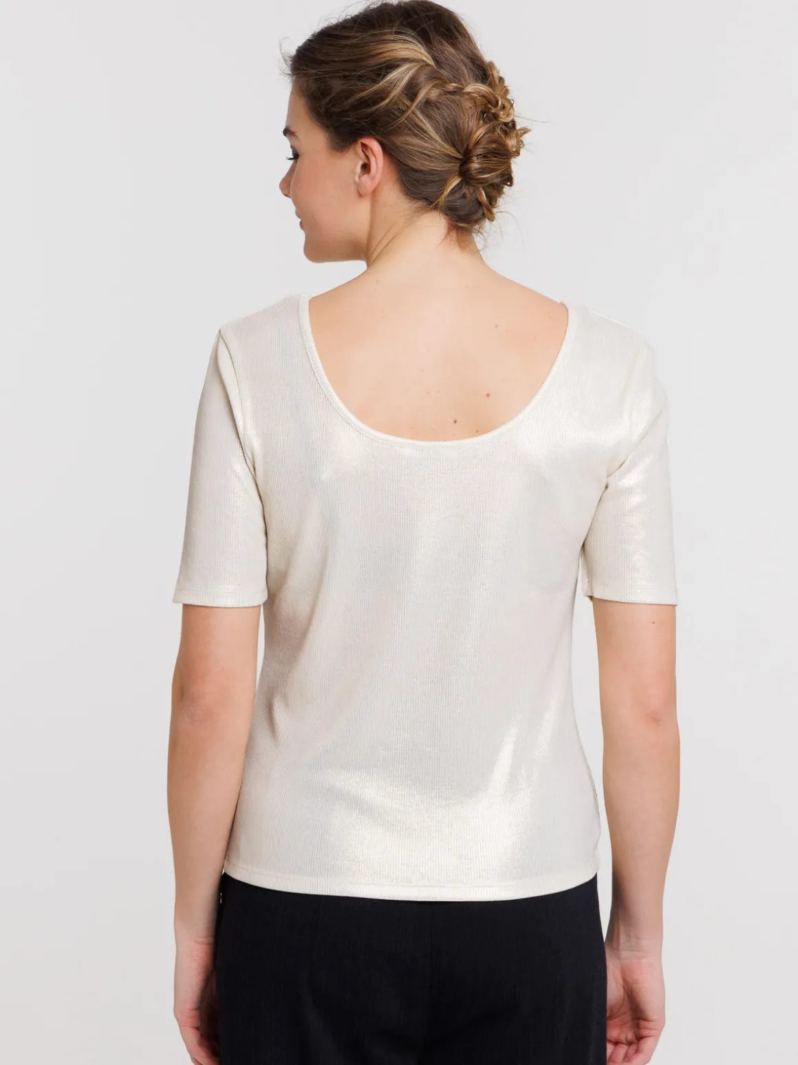 T-shirt côtelé coloris nacre femme