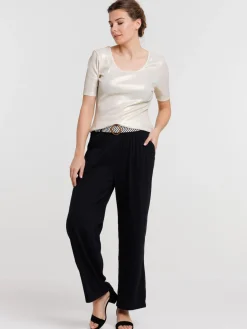 T-shirt côtelé coloris nacre femme