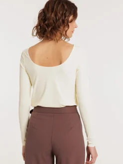 T-shirt côtelé coloris vanille femme