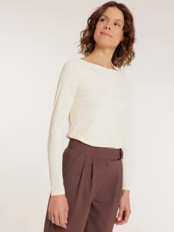 T-shirt côtelé coloris vanille femme