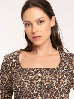 T-shirt côtelé motif léopard femme