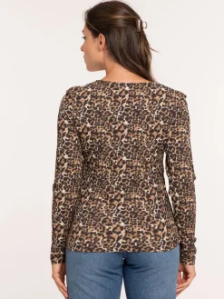T-shirt côtelé motif léopard femme