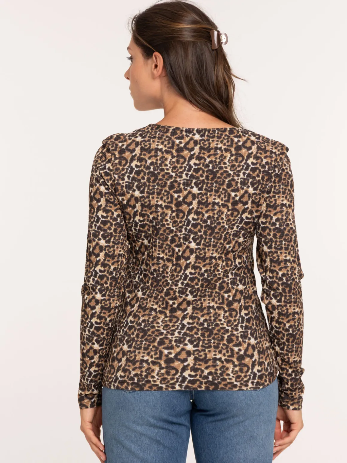 T-shirt côtelé motif léopard femme