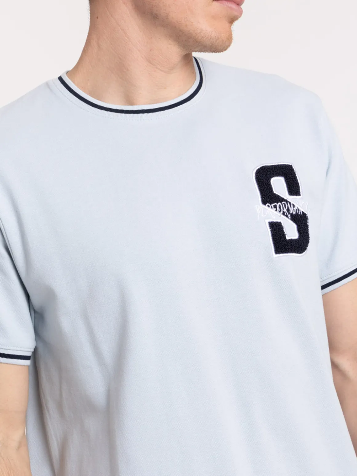 T-shirt denim col rond homme