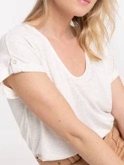 T-shirt dentelle macramé dos écru femme