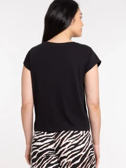 T-shirt dentelle macramé noir femme