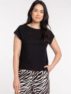 T-shirt dentelle macramé noir femme