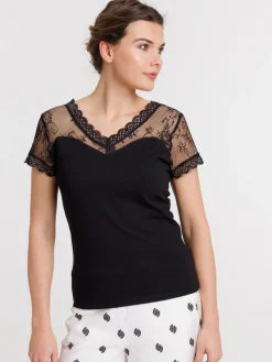 T-shirt dentelle noir femme
