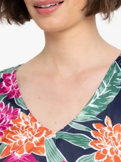 T-shirt fleuri manches volantées femme