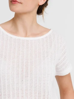T-shirt maille ajourée écru femme