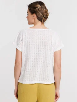 T-shirt maille ajourée écru femme