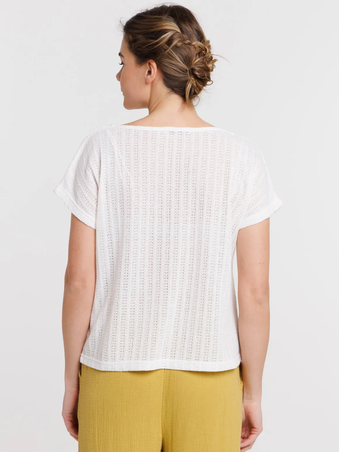 T-shirt maille ajourée écru femme
