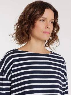 T-shirt marine navy rayé écru femme