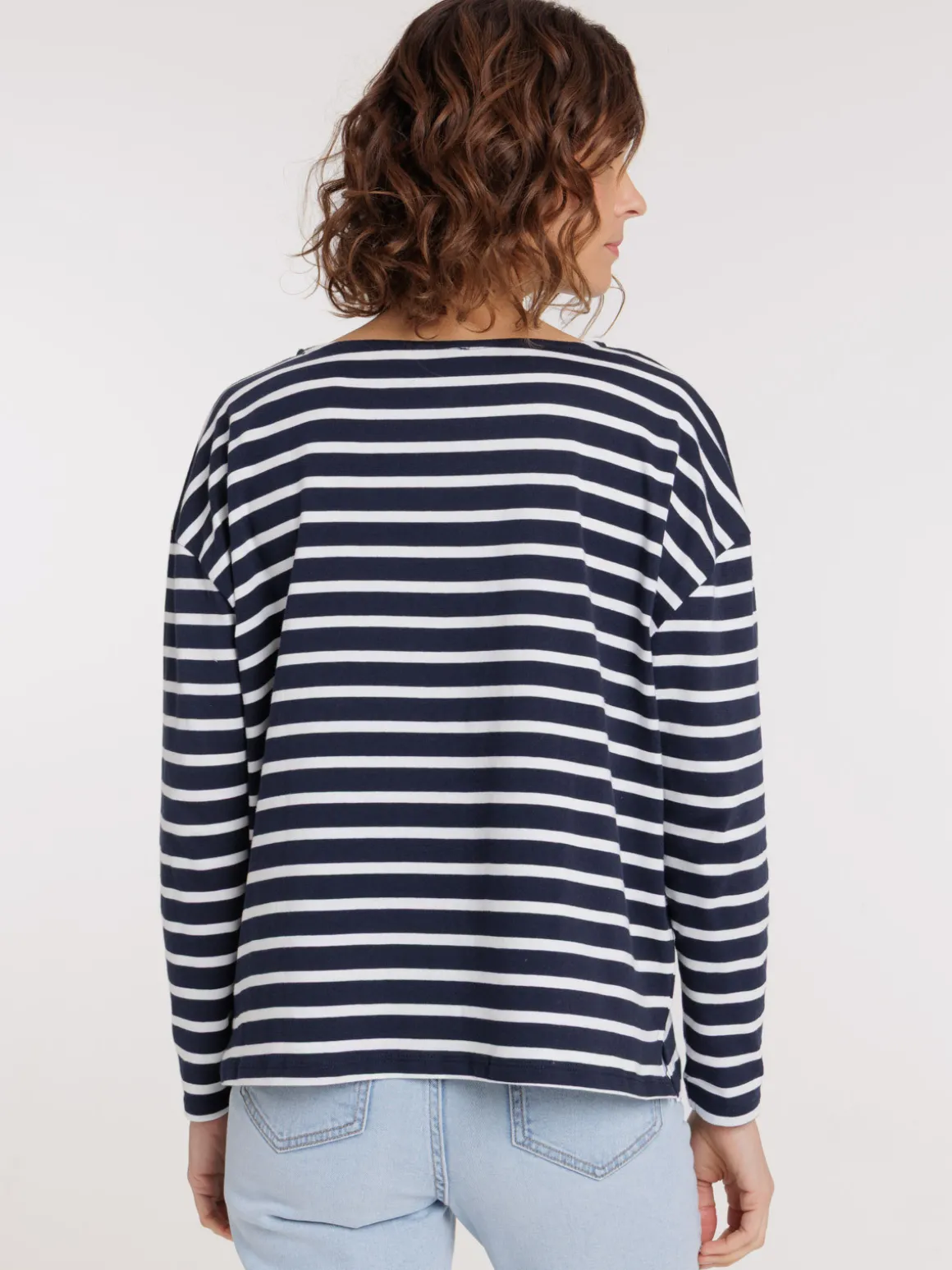 T-shirt marine navy rayé écru femme