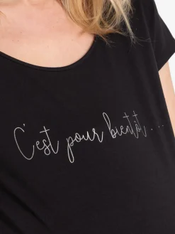 T-shirt maternité noir à message femme