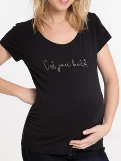 T-shirt maternité noir à message femme