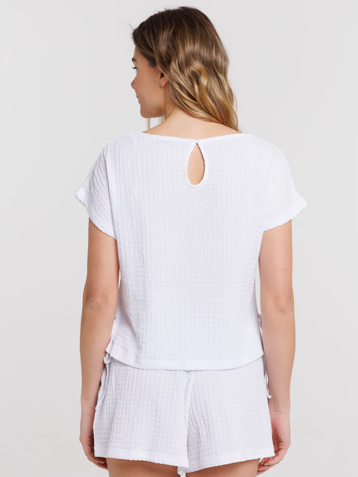 T-shirt noeuds côtés blanc femme