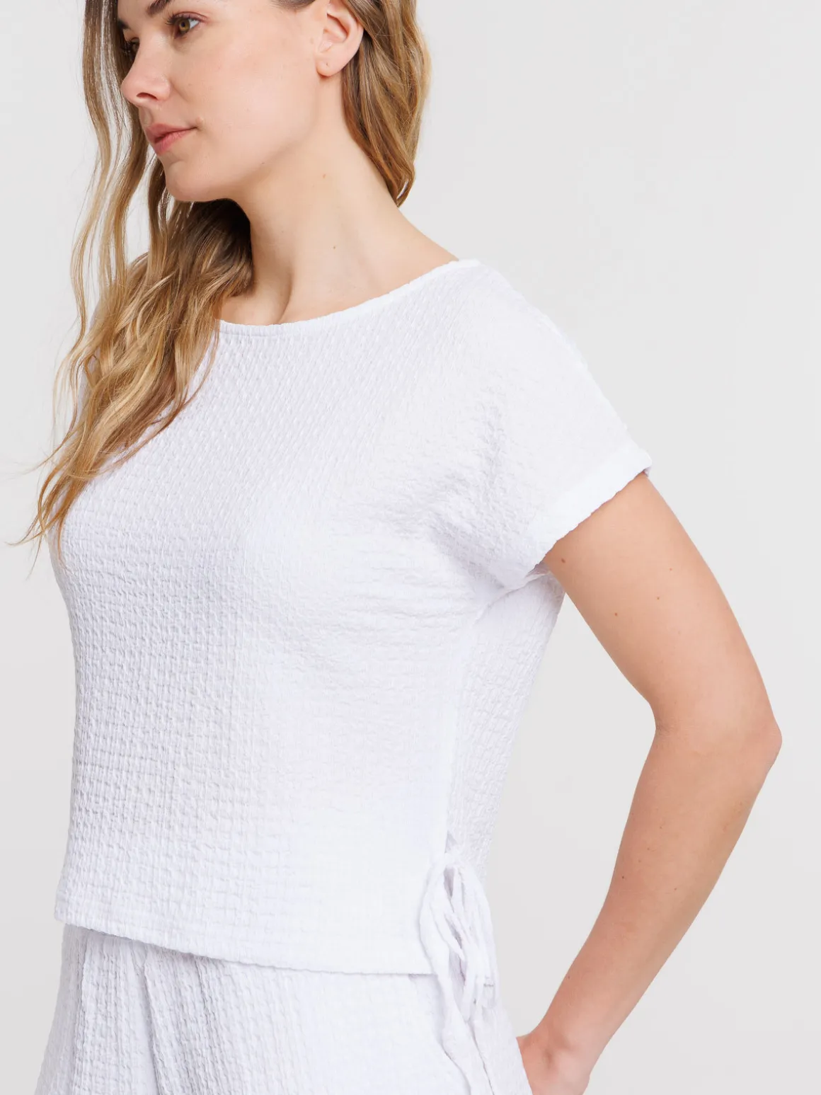 T-shirt noeuds côtés blanc femme