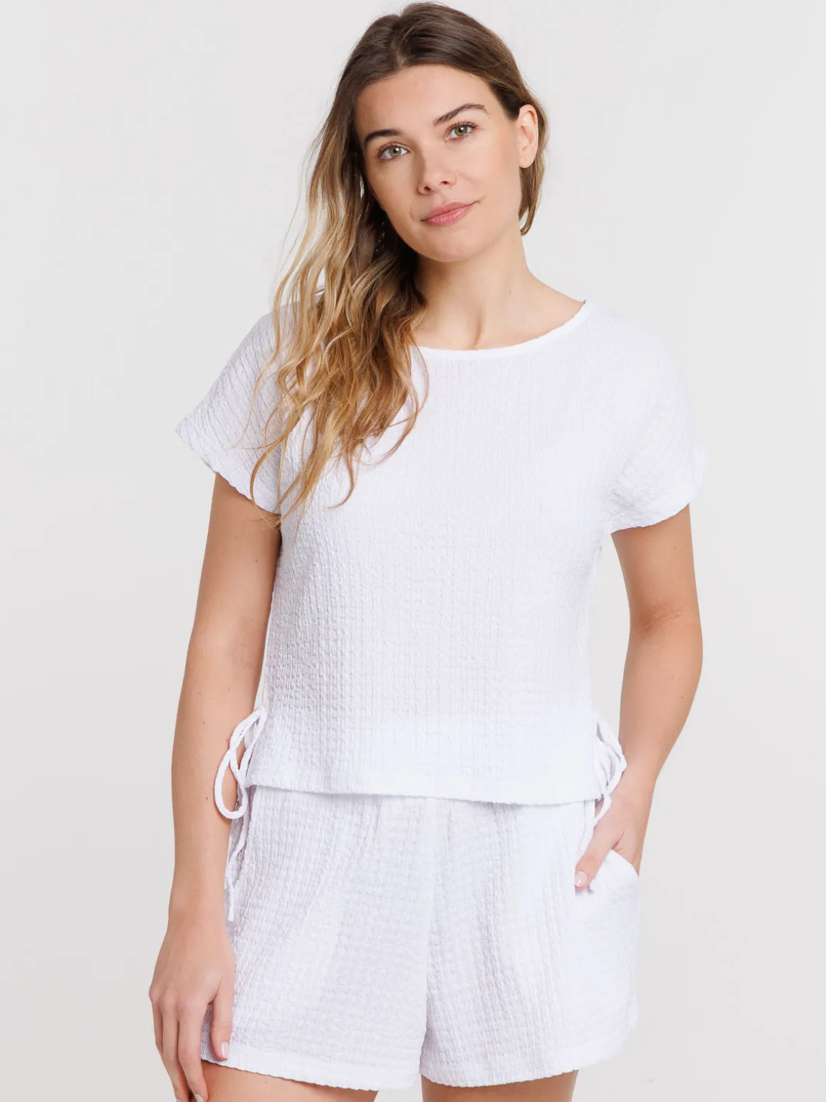 T-shirt noeuds côtés blanc femme