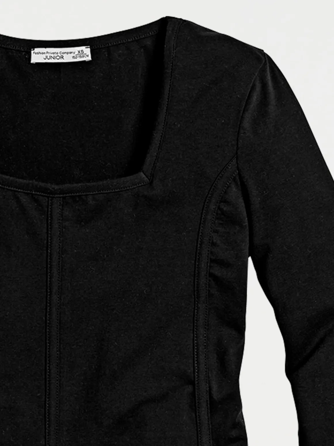 T-shirt noir col carré fille (XXS-M)
