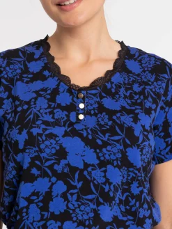 T-shirt noir imprimé fleuri femme