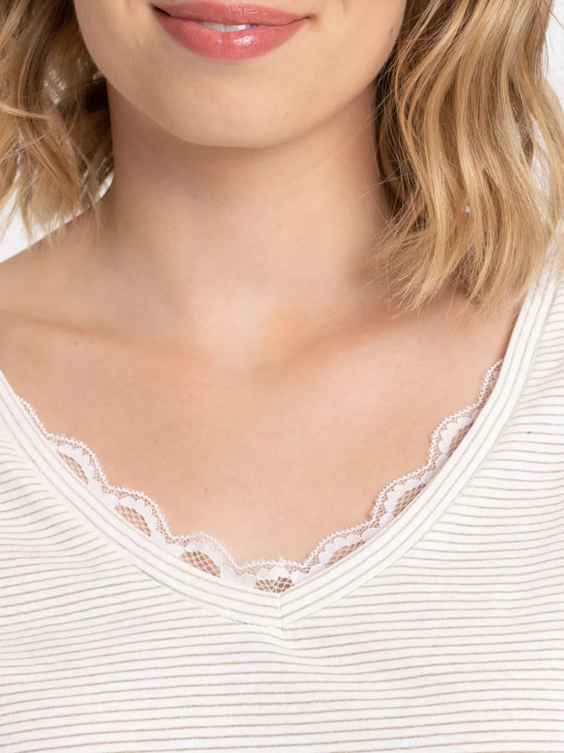 T-shirt rayé col V dentelle femme