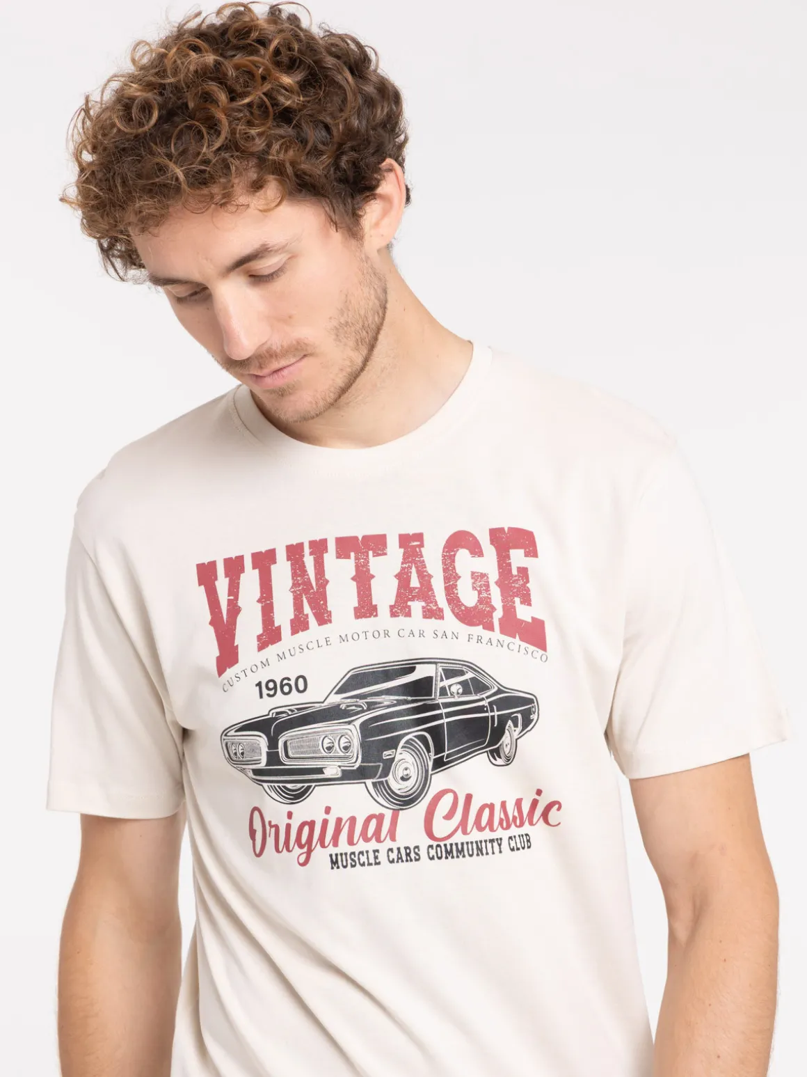 T-shirt vintage beige clair homme
