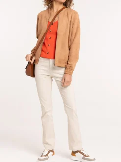 Veste bomber suédine camel femme